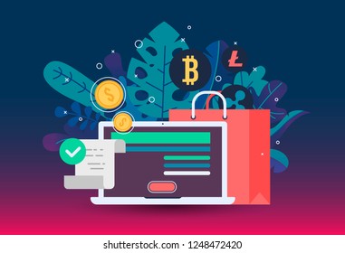 Web payment icon in flat style. The internet store, online shop, web buying and paying. Digital currency Design elements.