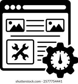 web performance optimization vector design, Web hosting service Symbol, Computing machines Sign, Internet Application Management stock illustration, Website speed or performance increasing concept