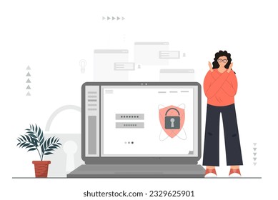 Seguridad de datos personales en la web, persona que asegura la información en el teléfono móvil, concepto de seguridad de datos en línea, seguridad de Internet o información privada, ilustración vectorial plana