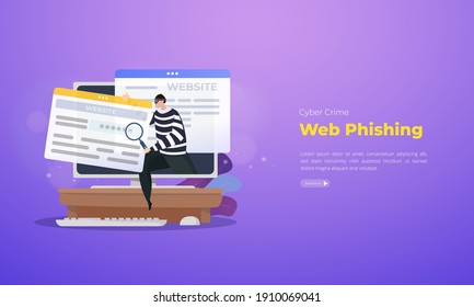Web Phishing Illustration Concept, Cyber Crime Of Fake Website Page Illustration