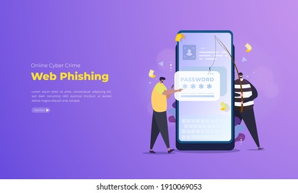 Web phishing illustration on mobile concept, Cyber crime of password theft illustration