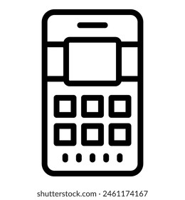 Vector de contorno de ícono de App de teléfono de Web. Teléfono celular por Internet. Elemento de datos