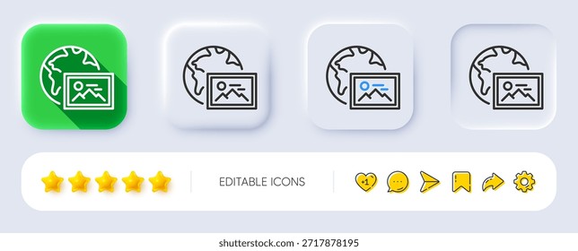 Icono de línea de foto de Web. Neumórfico, Sombra plana, Botones 3D. Signo de Miniatura de Imagen. Símbolo de marcador de posición del álbum de imágenes. Icono de la foto del Web de línea. Iconos de redes sociales. Vector
