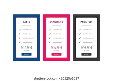 web plans and pricing comparison boxes template