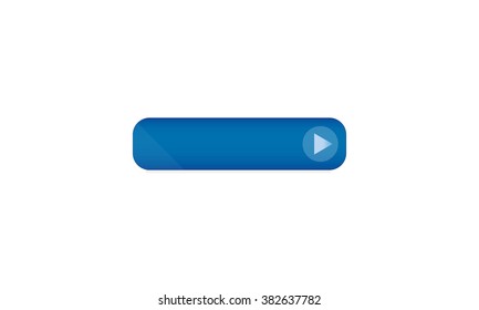 Web play banner or button in blue colors with reflections, isolated on white background with shadow 
