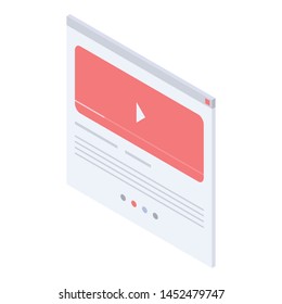 Web play video icon. Isometric of web play video vector icon for web design isolated on white background