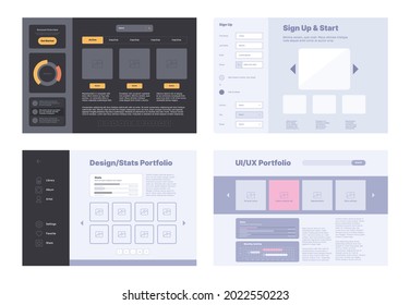 Webportfoliolayout. Design-Vorlage mit Vorschau-Dashboard-Digital-Ui für Künstler und Malerfotografen erstellen Vektorportfolios mit Platz für Ihre Bilder