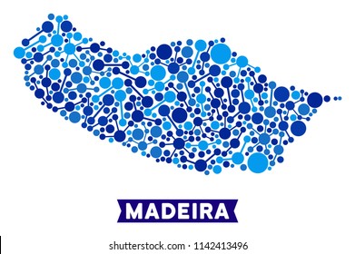 Web Portugal Madeira Island map composition. Abstract geographic scheme of connections in blue color tinges. Vector Portugal Madeira Island map is made of web connections. Concept of provider service.