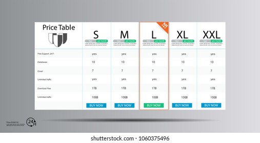 Web pricing table design for business .Vector illustration.