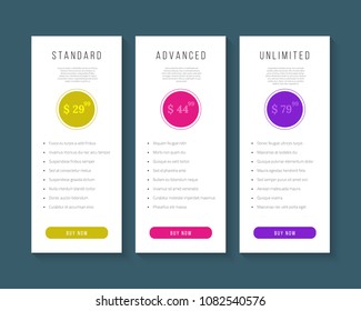Web pricing table design for business .Vector illustration.