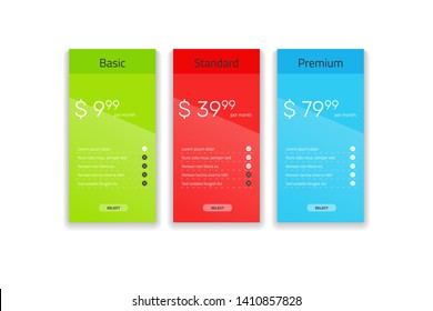Web pricing table design for business. Vector illustration
