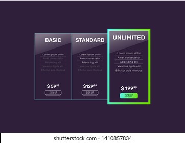 Web pricing table design for business. Vector illustration