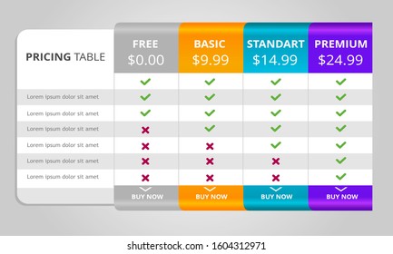 Web pricing table design for business. vector