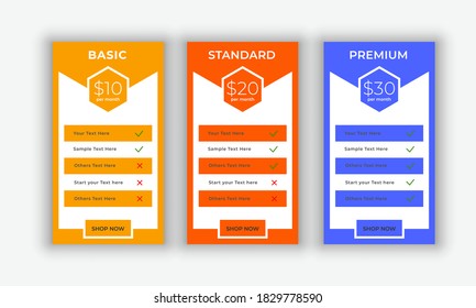 Web-Preistabelle-Design für Unternehmen, Editable Collection von Preisplänen für Websites und Anwendungen. Hosting-Tisch-Banner. Vektorgrafik, 