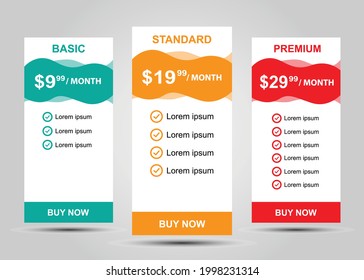 Web pricing table design for business .Vector illustration.