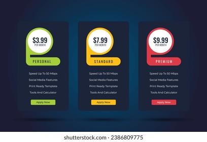 Web pricing table design for business, Pricing table design, Table price comparison, Vector illustration