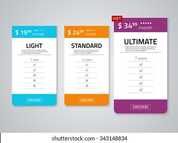 Web pricing table design for business .Vector illustration
