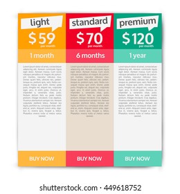 Web Pricing Table Design For Business. Vector Illustration