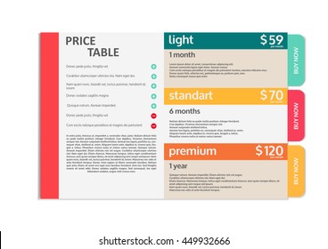 Web Pricing Table Design For Business. Vector Illustration