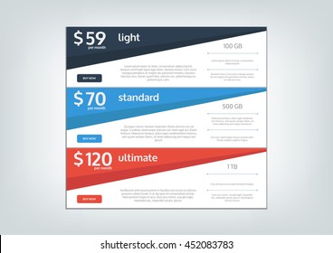 Web Pricing Table Design For Business. Vector Illustration