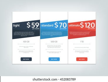 Web Pricing Table Design For Business. Vector Illustration
