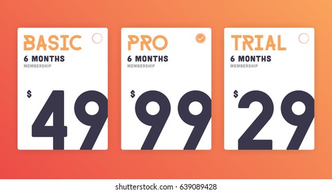 Web pricing table design for business. Hosting table banner.  Modern gradient style. Design element for website and mobile app, UI UX. Vector illustration. eps 10