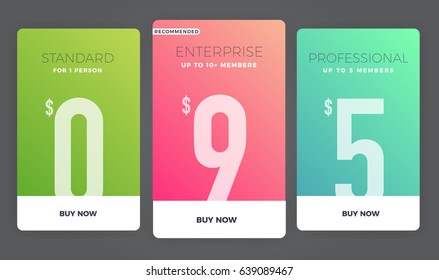 Web pricing table design for business. Hosting table banner.  Modern gradient style. Design element for website and mobile app, UI UX. Vector illustration. eps 10