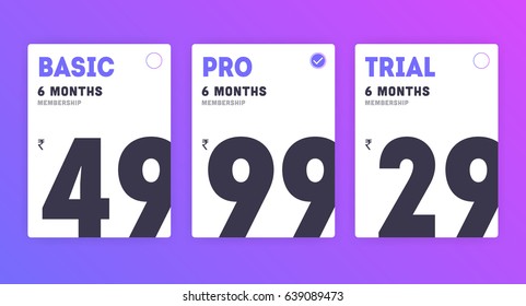 Web pricing table design for business. Hosting table banner.  Modern gradient style. Design element for website and mobile app, UI UX. Vector illustration. eps 10