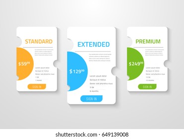 Web pricing table design for business .Vector illustration.