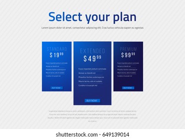 Web pricing table design for business .Vector illustration.