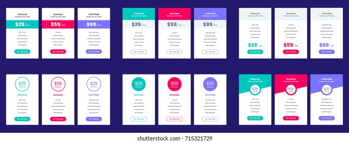 Web pricing table design for business .Vector illustration.