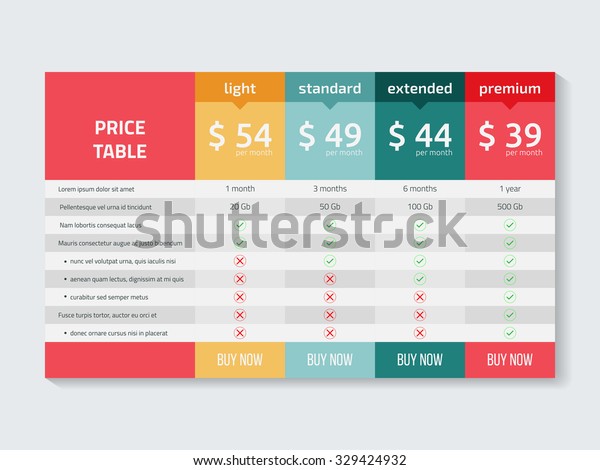 Web Pricing Table Design Business Vector Stock Vector (Royalty Free ...