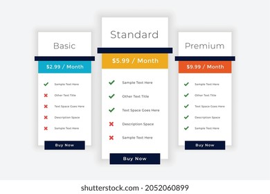web pricing table elements comparison box 