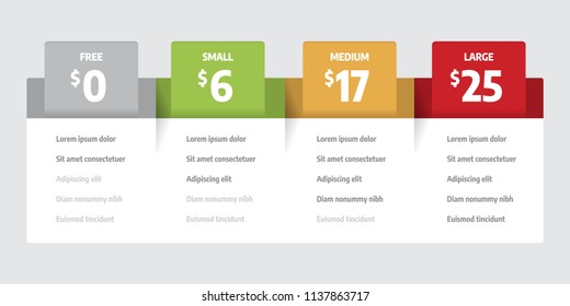 Web pricing table template for business plan. Comparison of services.