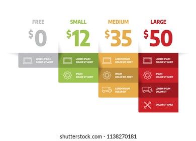 Web pricing table template for business plan. Comparison of services.