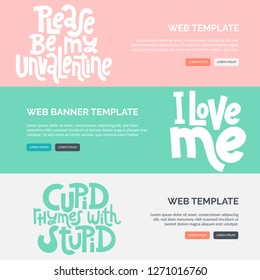 Web or print banners design template with hand drawn vector lettering. Anti Saint Valentine Day, Singles Day slogan stylized typography. Black humor quote for a party, social media. Horizontal layout.