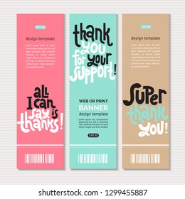 Web or print banners design template with hand drawn vector lettering. Funny quote about appreciation, gratitude, gratefulness. Discount, gift card vertical layout for shop, business, social media. 