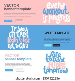 Web or print banners design template with hand drawn vector lettering about gym, inspiration to lose weight. Discount, gift card horizontal layout for fitness centre, wellness business, social media. 