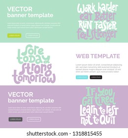 Web or print banners design template with hand drawn vector lettering about gym, inspiration to lose weight. Discount, gift card horizontal layout for fitness centre, wellness business, social media. 