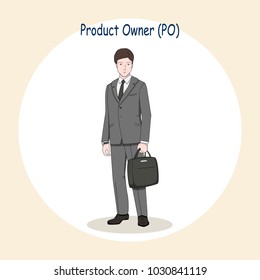 Web or print concept illustration of Scrum Roles. Portrait of Product Owner in a business suit. Set of Businessman character design. EPS10 vector illustration.