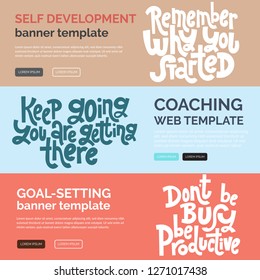 Web or print horizontal banners design template with hand drawn vector lettering Stylized typography quote to keep inspired for success Clean minimalistic concept for self development, personal growth