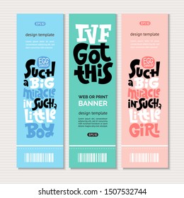 Web or print vertical banners design template with hand drawn lettering about egg donation, surrogacy, in vitro fertilization for presentation, website, social media. Clean minimalistic concept. 
