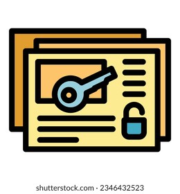Web privacy key icon outline vector. Data secure. Virus login color flat