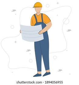 Ingeniero masculino profesional de la web con casco, ilustración vectorial caricatura
