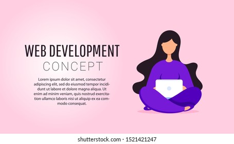 Web programming concept. Modern creative vector illustration of young programmer coding a new project using computer.