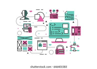 Web Programming line icons illustration. Design in modern style with related icons ornament concept for website, app, web banner.