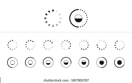 Web progress round loader interface wait load icon upload sign symbol download preloader shape vector illustration. Circle preloader downloading signs website symbols isolated on white background