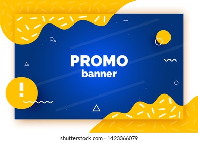 Web promotion banner for sale, offer, advertisement. Trendy vector background, flyer, poster, page, cover with abstract elements, blue and yellow color, text space, smartphone icon