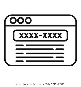 Vector de esquema de icono de código promocional web. Porcentaje de venta de precios. Tarjeta de certificado