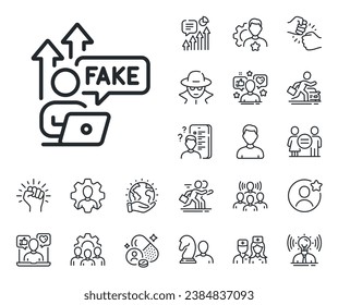 Web propaganda sign. Specialist, doctor and job competition outline icons. Fake internet line icon. Wrong truth symbol. Fake internet line sign. Avatar placeholder, spy headshot icon. Vector
